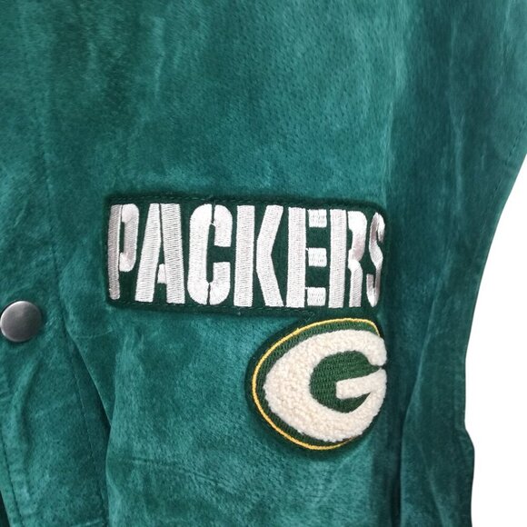 Vintage Green Bay Packers Logo Athletic Suede Leather Bomber Jacket Size XL NFL - Picture 4 of 15